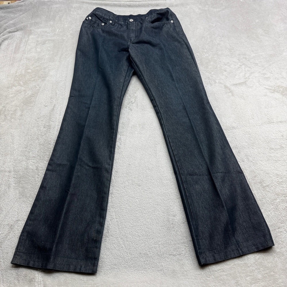 Express Jeans Flare Leg Denim Trousers Womens 5/6 Dark Wash Metallic Sheen Y2K